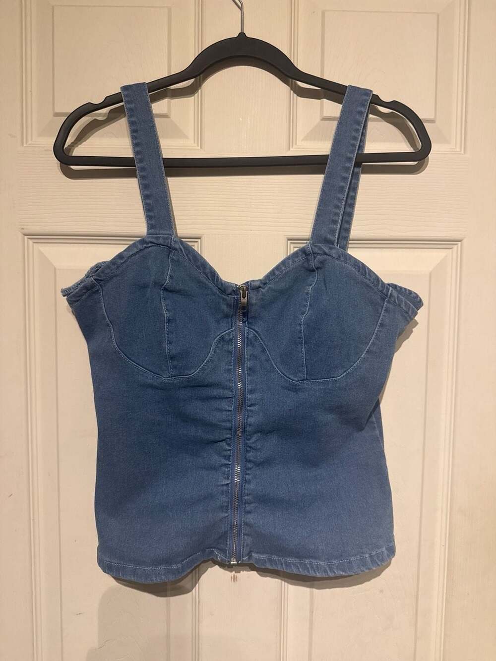 Sugar & Rose Denim Corset Crop Top Size L Blue Zip Up Bustier Cami